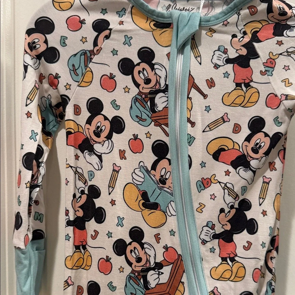 Mickey at school Bamboo Kids One Piece Footie NWT size 6-12 months
